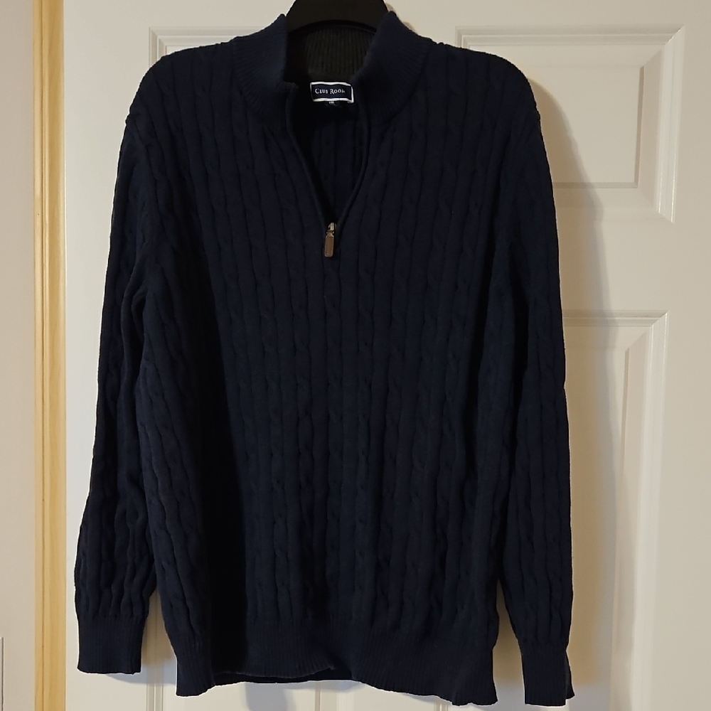 Club Room Men's Dark Blue Cable Knit Zip-Up Sweater